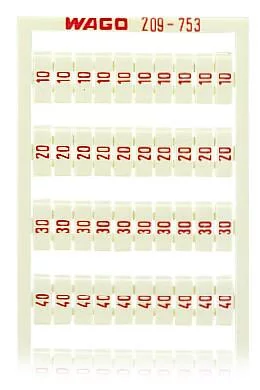 209-753 - WSB marking card; as card; MARKED; 10, 20 ... 50 (20 each); not stretchable; Vertical marking; snap-on type; white