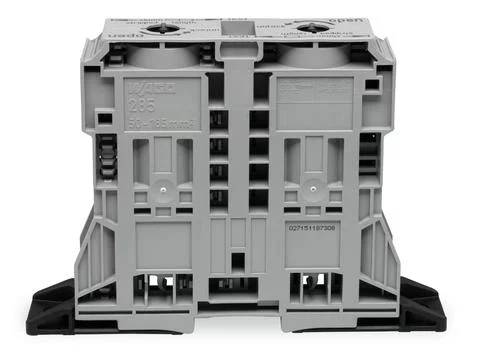 285-1161 - POWER CAGE CLAMP feedthrough terminal block; with fixing flanges; 2-conductor; 350 kcMil; 32 mm wide; gray