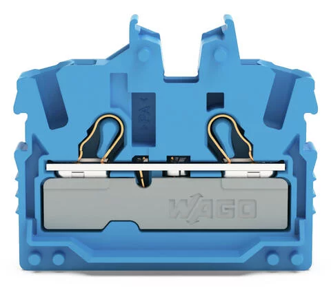 2052-324 - 2-conductor miniature through terminal block; with operating slots; 2.5 mm²; with test port; side and center marking; Center terminal block without snap-in mounting foot, without mounting flange; Push-in CAGE CLAMP®; 2,50 mm²; blue