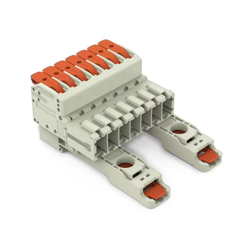 831-1207/306-000 - 1-conductor male connector; lever; Push-in CAGE CLAMP®; 10 mm²; Pin spacing 7.62 mm; 7-pole; 100% protected against mismating; DIN-35 rail/panel mounting; 10,00 mm²; light gray