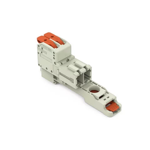 831-1202/306-000 - 1-conductor male connector; lever; Push-in CAGE CLAMP®; 10 mm²; Pin spacing 7.62 mm; 2-pole; 100% protected against mismating; DIN-35 rail/panel mounting; 10,00 mm²; light gray