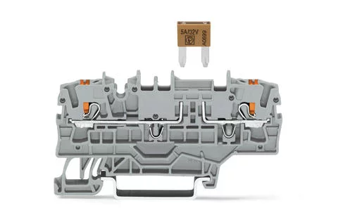 2202-1981 - TOPJOB®S fuse terminal block with Push-buttons; rail mount; for mini-automotive blade-style fuses; 2-conductor; 5.2 mm wide; gray