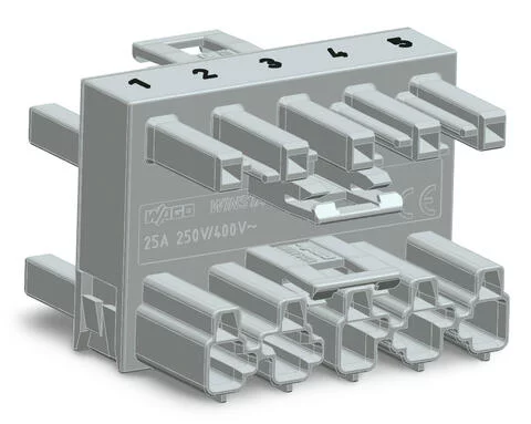 770-1744 - 3-way distribution connector; 5-pole; Cod. B; 1 input; 3 outputs; gray