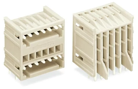 734-404/001-000 - THT double-deck male header; 1.0 x 1.0 mm solder pin; angled; 100% protected against mismating; Pin spacing 3.5 mm; 8-pole; light gray