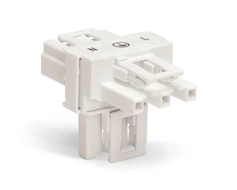 770-665 - T-distribution connector; 3-pole; Cod. A; 1 input; 2 outputs; 3 locking levers; for flying leads; white 770-665 - T-distribution connector; 3-pole; Cod. A; 1 input; 2 outputs; 3 locking levers; for flying leads; white