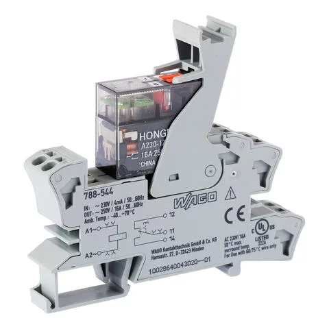 788-544 - Relay module; Nominal input voltage: 230 VAC; 1 changeover contact; Limiting continuous current: 16 A; with manual operation; Red status indicator; Module width: 15 mm