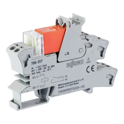 788-357 - Relay module; Nominal input voltage: 24 VDC; 1 make contact; Limiting continuous current: 16 A; Red status indicator; Module width: 15 mm