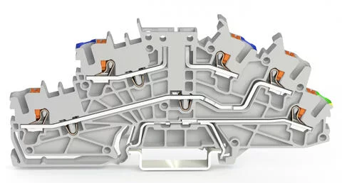 2203-6640 - Multilevel installation terminal block; with push-button; 2.5 mm²; Carrier terminal block without knife; N/L/PE; green-yellow lower deck; Push-in CAGE CLAMP®; 2,50 mm²; gray