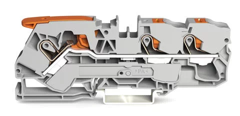 2110-5301 - TOPJOB®S feedthrough terminal block with Lever and Push-button; rail mount; 3-conductor; 10 mm wide; gray