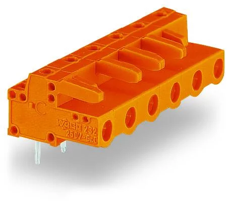232-866 - THT female header; angled; Pin spacing 7.62 mm; 6-pole; 0.6 x 1.0 mm solder pin; orange
