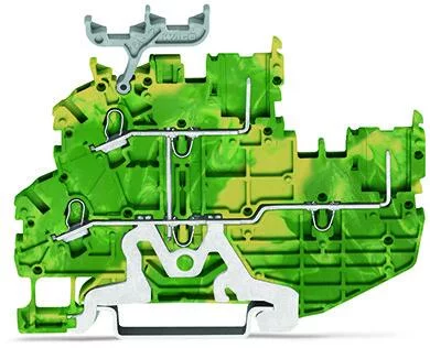 2020-2207 - X-COM S-Mini ground double-deck carrier/feedthrough terminal block; internally commoned (PE); rail mount; 2-conductor, 2-pin; 3.5 mm wide; green-yellow