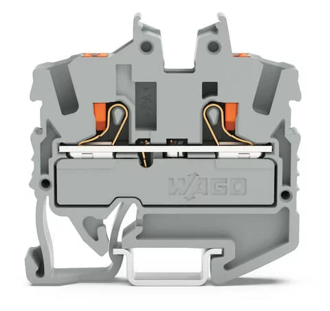 2252-1201 - 2-conductor miniature through terminal block; with push-button; 2.5 mm²; with test port; side and center marking; for DIN-15 rail; Push-in CAGE CLAMP®; 2,50 mm²; gray
