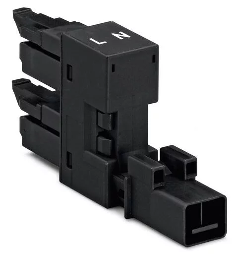 890-1634 - h-distribution connector; 2-pole; Cod. A; 1 input; 2 outputs; outputs on one side; 2 locking levers; black