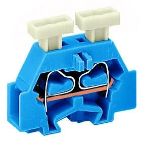 261-304/341-000 - 2-conductor terminal block; on both sides with push-button; suitable for Ex i applications; with fixing flange; 1-pole; for screw or similar mounting types; Fixing hole 3.2 mm Ø; 2.5 mm²; CAGE CLAMP®; 2,50 mm²; blue