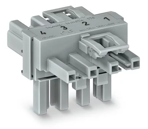 770-1631 - T-distribution connector; 4-pole; Cod. B; 1 input; 2 outputs; 2 locking levers; gray 770-1631 - T-distribution connector; 4-pole; Cod. B; 1 input; 2 outputs; 2 locking levers; gray