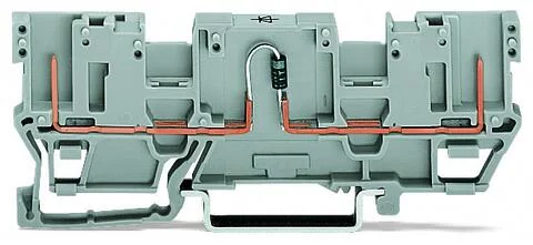 769-208/281-411 - 2-pin component carrier block; with 2 jumper positions; with diode 1N4007; anode, right side; for DIN-rail 35 x 15 and 35 x 7.5; 4 mm²; gray