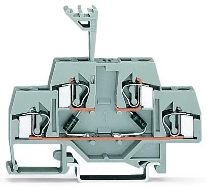 281-636/281-488 - Component terminal block; double-deck; with 2 diodes 1N4007; Top anode; for DIN-rail 35 x 15 and 35 x 7.5; 4 mm²; CAGE CLAMP®; 4,00 mm²; gray