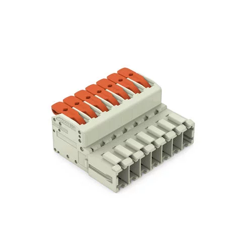 831-1207 - 1-conductor male connector; lever; Push-in CAGE CLAMP®; 10 mm²; Pin spacing 7.62 mm; 7-pole; 100% protected against mismating; 10,00 mm²; light gray