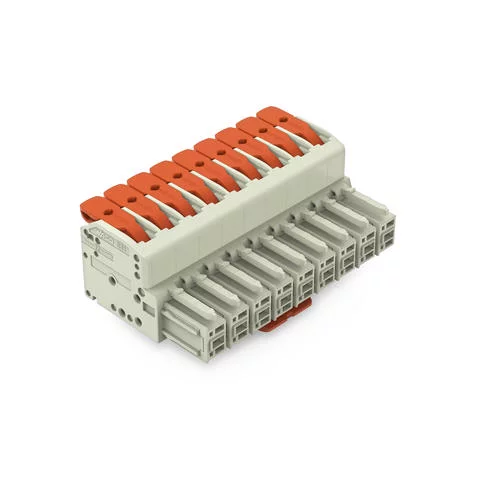 831-1109/322-000 - 1-conductor female connector; lever; Push-in CAGE CLAMP®; 10 mm²; Pin spacing 7.62 mm; 9-pole; 100% protected against mismating; Centered locking levers; 10,00 mm²; light gray