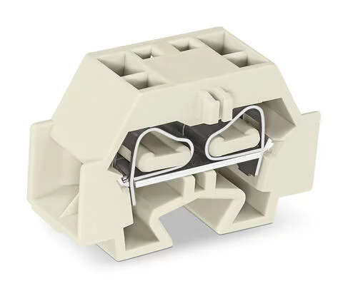 262-280 - 4-conductor terminal block; without push-buttons; suitable for Ex e II applications; with snap-in mounting foot; 1-pole; for plate thickness 0.6 - 1.2 mm; Fixing hole 3.5 mm Ø; 4 mm²; CAGE CLAMP®; 4,00 mm²; light gray