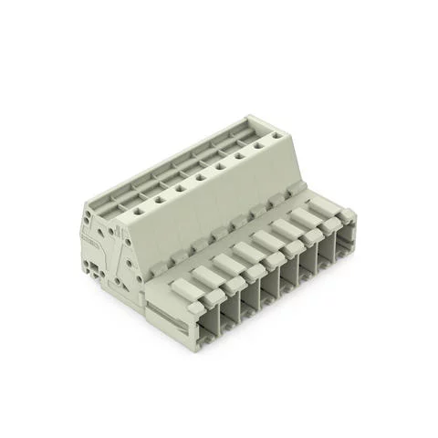 831-3208/000-9034 - 1-conductor male connector; Push-in CAGE CLAMP®; 10 mm²; Pin spacing 7.62 mm; 8-pole; 100% protected against mismating; direct marking; 10,00 mm²; light gray