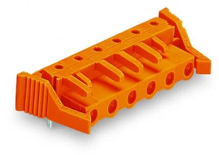 232-865/039-000 - THT female header; angled; Pin spacing 7.62 mm; 5-pole; Locking lever; 0.6 x 1.0 mm solder pin; orange