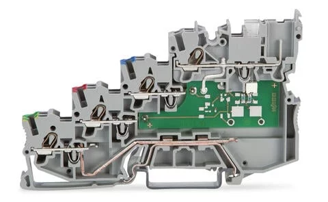 2020-5417/1102-950 - 4-conductor sensor terminal block; LED (yellow); for PNP-(high-side) switching sensors; with ground contact; with pluggable signal level; 1 mm²; Push-in CAGE CLAMP®; 1,00 mm²; gray