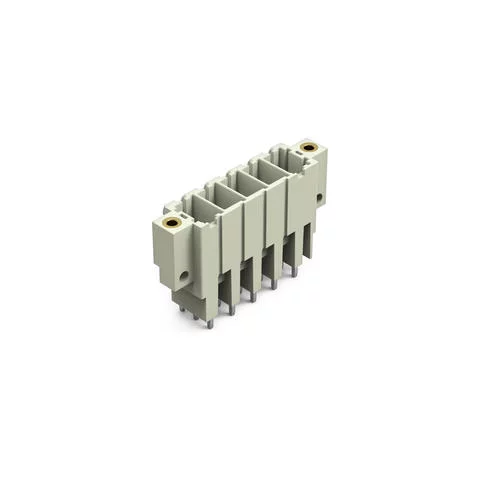 831-3605/108-000 - THT male header; 1.0 x 1.2 mm solder pin; straight; 100% protected against mismating; Threaded flange; Pin spacing 7.62 mm; 5-pole; light gray