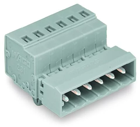 231-604/018-000 - Male connector; 4-pole; Pin spacing 5 mm; snap-in mounting feet; gray