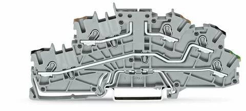 2003-6660 - Multilevel installation terminal block; Carrier terminal block without knife; Brown upper-deck, black middle-deck, green-yellow lower-deck printing; P1/P2/PE