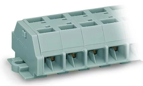 261-210 - 4-conductor terminal strip; without push-buttons; with fixing flanges; 10-pole; for screw or similar mounting types; Fixing hole 3.2 mm Ø; 2.5 mm²; CAGE CLAMP®; 2,50 mm²; gray