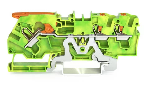 2104-5307 - TOPJOB®S ground terminal block with Lever and Push-buttons; rail mount; 3-conductor; 6.2 mm wide; green-yellow