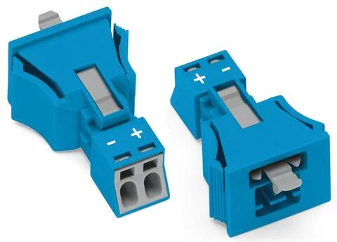 890-2112 - WINSTA® through-panel plug (male); MINI; snap-in; +/- marking; 2-pole; blue