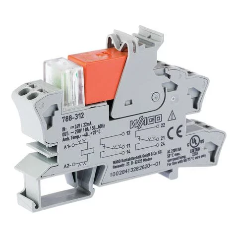 788-312 - Relay module; Nominal input voltage: 24 VDC; 2 changeover contacts; Limiting continuous current: 8 A; Red status indicator; Module width: 15 mm; 2,50 mm²; gray 788-312 - Relay module; Nominal input voltage: 24 VDC; 2 changeover contacts; Limiting continuous current: 8 A; Red status indicator; Module width: 15 mm; 2,50 mm²; gray