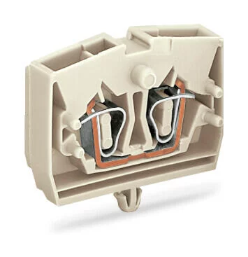 264-180 - 2-conductor terminal block; without push-buttons; suitable for Ex e II applications; with snap-in mounting foot; 1-pole; for plate thickness 0.6 - 1.2 mm; Fixing hole 3.5 mm Ø; 2.5 mm²; CAGE CLAMP®; 2,50 mm²; light gray