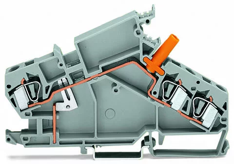 282-865 - 3-conductor through terminal block; 6 mm²; with touch-proof test socket; e.g., current transformer circuits; center marking; for DIN-rail 35 x 15 and 35 x 7.5; CAGE CLAMP®; 6,00 mm²; gray
