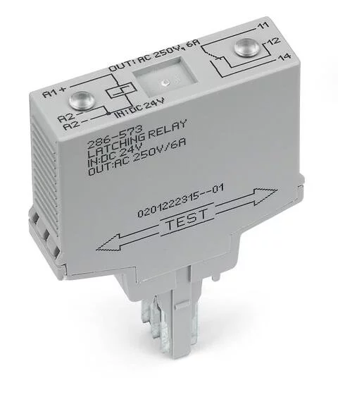 286-573 - Latching relay module; Nominal input voltage: 24 VDC; 1 changeover contact; Limiting continuous current: 6 A; Red status indicator; Module width: 15 mm