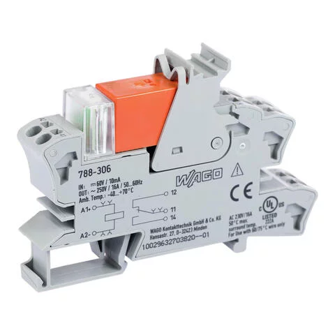 788-306 - Relay module; Nominal input voltage: 60 VDC; 1 changeover contact; Limiting continuous current: 16 A; Red status indicator; Module width: 15 mm; 2,50 mm²; gray