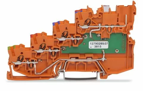 2020-5477/1102-953 - 4-conductor sensor supply terminal block; LED (green); with ground contact; with pluggable signal level; 1 mm²; Push-in CAGE CLAMP®; 1,00 mm²; orange