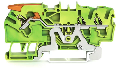 2102-1307 - TOPJOB®S ground terminal block with Lever and Open Tool Slots; rail mount; 3-conductor; 5.2 mm wide; green-yellow