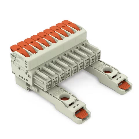 831-1109/306-000 - 1-conductor female connector; lever; Push-in CAGE CLAMP®; 10 mm²; Pin spacing 7.62 mm; 9-pole; 100% protected against mismating; DIN-35 rail/panel mounting; 10,00 mm²; light gray