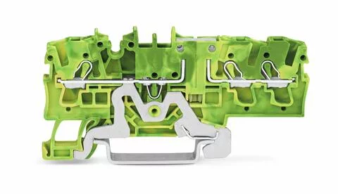 2002-1707 - TOPJOB®S ground terminal block; same profile as other 2002-17xx terminal blocks; rail mount; 3-conductor; 5.2 mm wide; green-yellow
