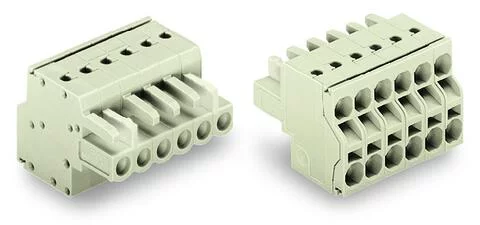 721-2115/026-000 - 2-conductor female connector; Push-in CAGE CLAMP®; 2.5 mm²; Pin spacing 5 mm; 15-pole; 100% protected against mismating; with integrated end plate; 2,50 mm²; light gray