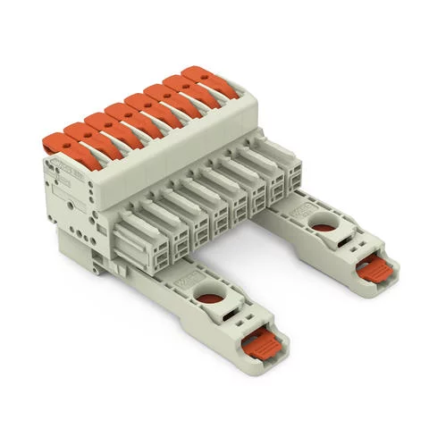 831-1108/306-000 - 1-conductor female connector; lever; Push-in CAGE CLAMP®; 10 mm²; Pin spacing 7.62 mm; 8-pole; 100% protected against mismating; DIN-35 rail/panel mounting; 10,00 mm²; light gray