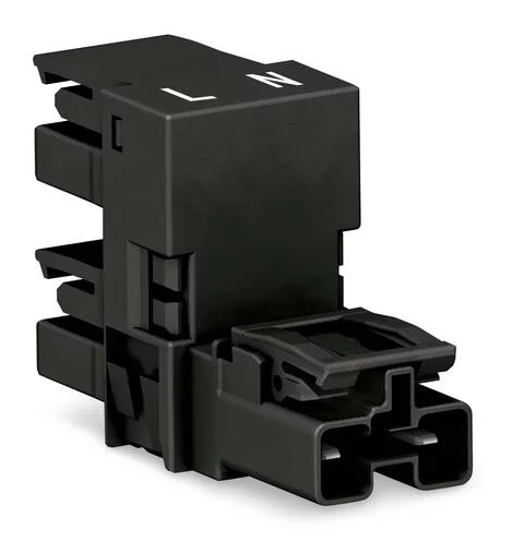 770-1636 - h-distribution connector; 2-pole; Cod. A; 1 input; 2 outputs; outputs on one side; 3 locking levers; for flying leads; black