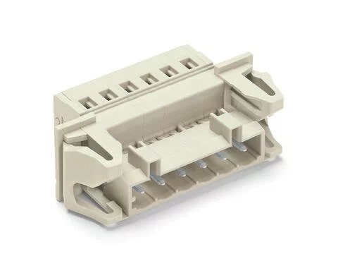 721-609/114-000 - 1-conductor male connector; CAGE CLAMP®; 2.5 mm²; Pin spacing 5 mm; 9-pole; 100% protected against mismating; Snap-in flange; 2,50 mm²; light gray