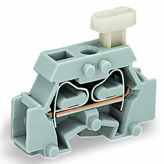 261-411/331-000 - 2-conductor terminal block; on one side with push-button; with fixing flange; 1-pole; for screw or similar mounting types; Fixing hole 3.2 mm Ø; 2.5 mm²; CAGE CLAMP®; 2,50 mm²; gray