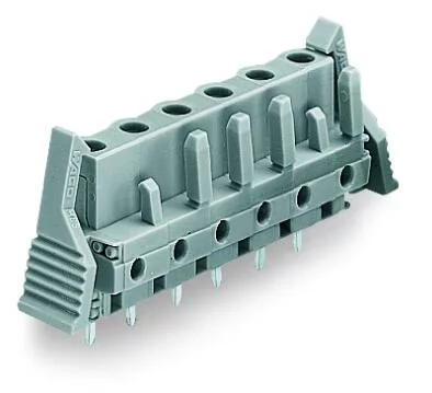 232-736/039-000 - THT female header; straight; Pin spacing 7.5 mm; 6-pole; Locking lever; 0.6 x 1.0 mm solder pin; gray