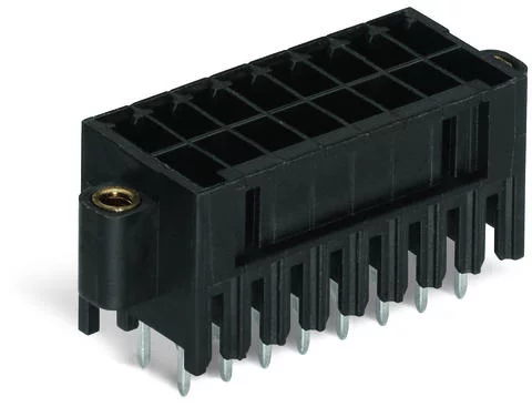 713-1468/107-000 - THT male header, 2-row; 0.8 x 0.8 mm solder pin; straight; 100% protected against mismating; with orientation nose; Threaded flange; Pin spacing 3.5 mm; 16-pole; black