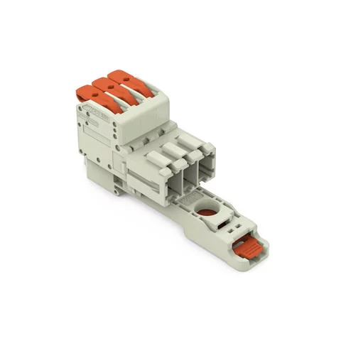 831-1203/306-000 - 1-conductor male connector; lever; Push-in CAGE CLAMP®; 10 mm²; Pin spacing 7.62 mm; 3-pole; 100% protected against mismating; DIN-35 rail/panel mounting; 10,00 mm²; light gray